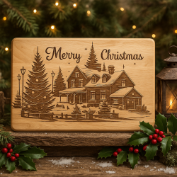 Laser Engraved “Merry Christmas” Rubberwood Cutting Board | Southern Holiday Gift