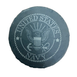 U.S. Navy Slate Coaster – Laser Engraved 4" Round Stone | Military Gift