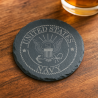 U.S. Navy Slate Coaster – Laser Engraved 4" Round Stone | Military Gift