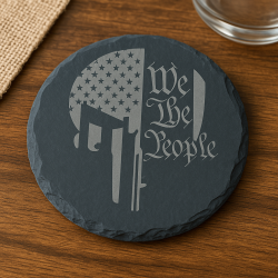 Punisher “We The People” Slate Coaster – Laser Engraved 4" Round | Patriotic Gift
