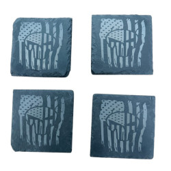 Punisher Flag Square Slate Coaster – Laser Engraved Patriotic Stone | Rustic Gift