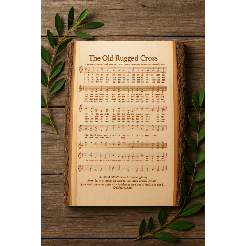 The Old Rugged Cross Live Edge Wood Wall Plaque – Laser Engraved Hymn