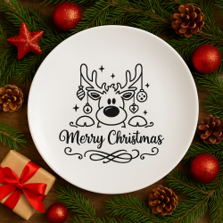 Southern Christmas Engraved Plate – 10.5" Ceramic Reindeer Holiday Decor