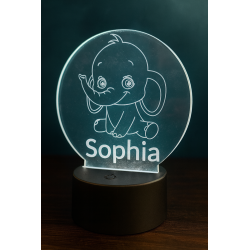 Personalized Baby Elephant Night Light – Custom LED Engraved Acrylic Disc