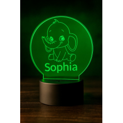 Personalized Baby Elephant Night Light – Custom LED Engraved Acrylic Disc
