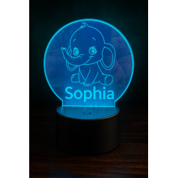 Personalized Baby Elephant Night Light – Custom LED Engraved Acrylic Disc