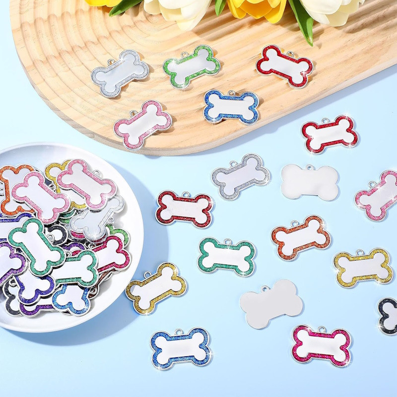 Personalized Glitter Bone Dog Tag | Custom Engraved Pet ID for Dogs & Cats